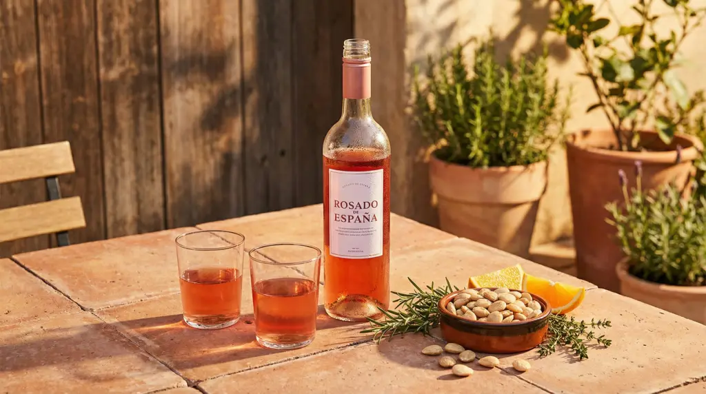 Spanish rosado wine on terracotta table with tapas — one of the best rosé wines for spring 2026