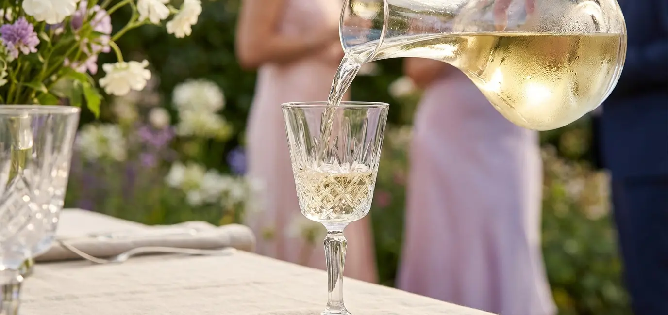Crisp white wine being poured at an elegant garden party for Kentucky Derby 2026