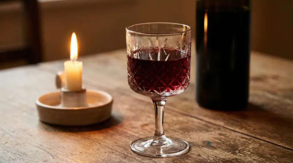 Red wine glass by candlelight — deep ruby color and warm atmosphere, white wine vs red wine flavor comparison