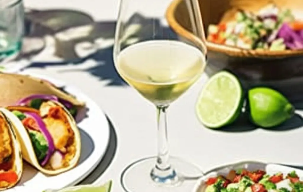 Albariño white wine with Mexican fish tacos and ceviche