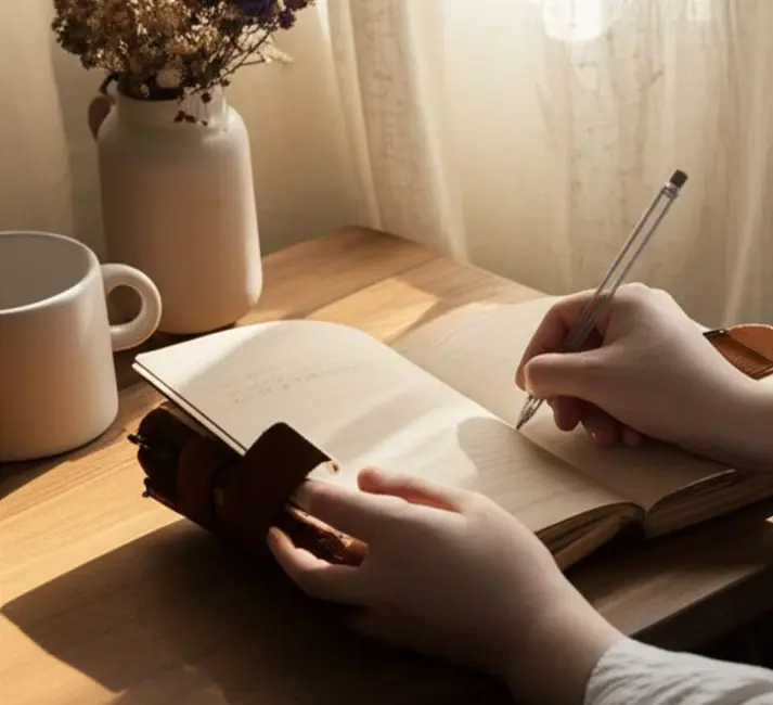 poetcore aesthetic morning routine journal writing with dried flowers