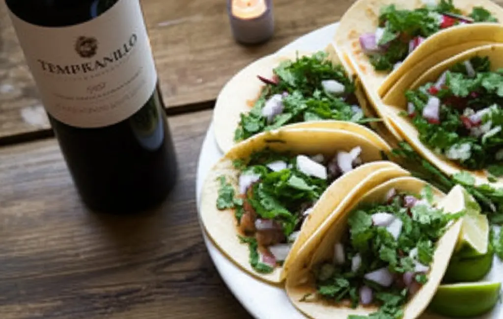 Tempranillo red wine paired with Mexican tacos