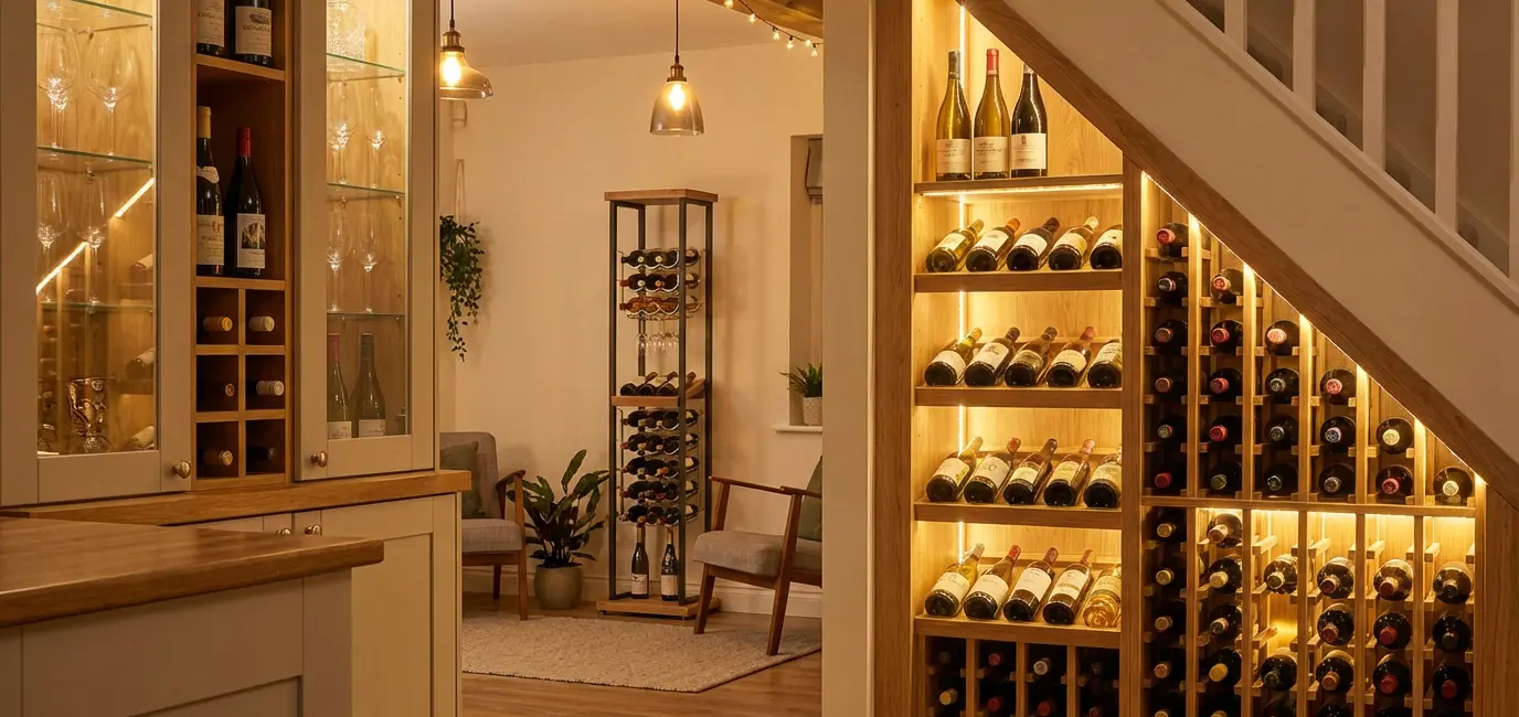 creative home wine storage ideas under stairs and kitchen cabinet wine shelf