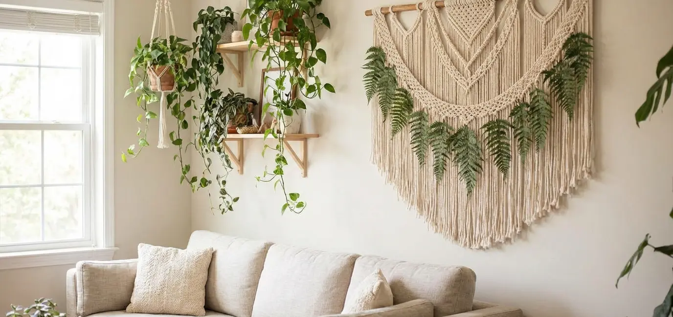 botanical plant decor home living room wall hanging ferns greenery aesthetic