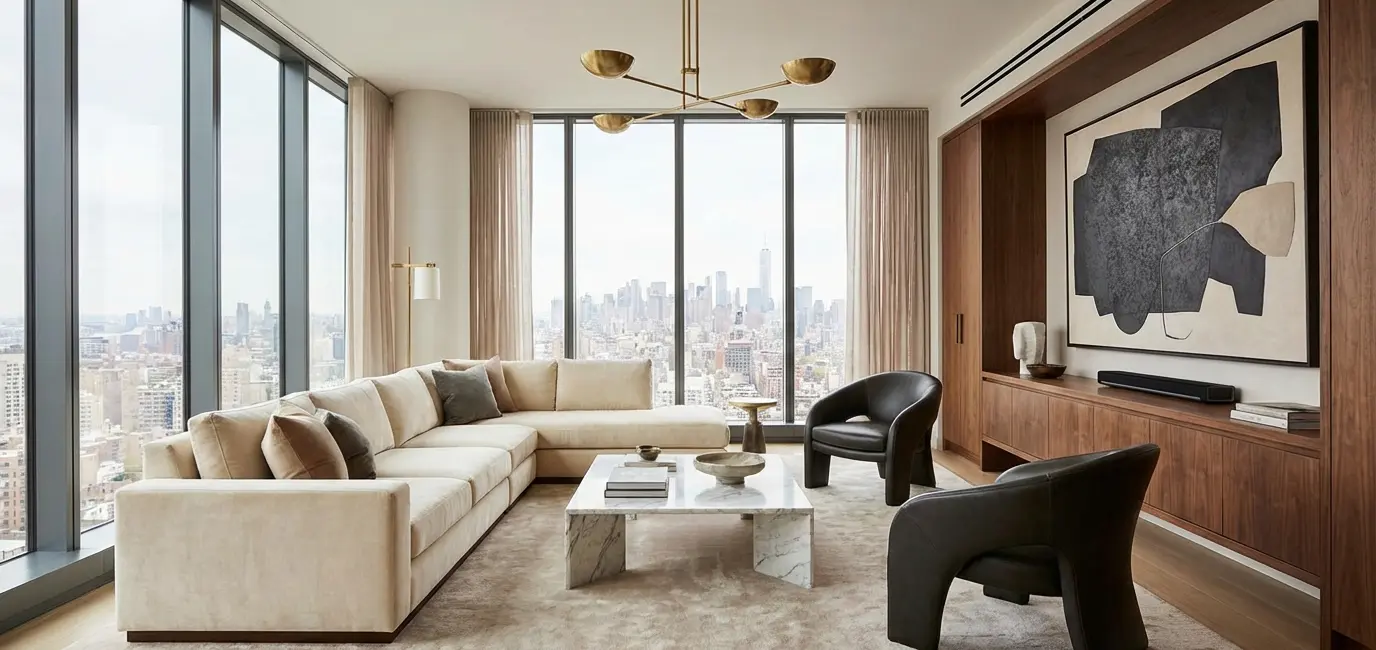 elegant living room with high-end furniture modern furniture arrangement