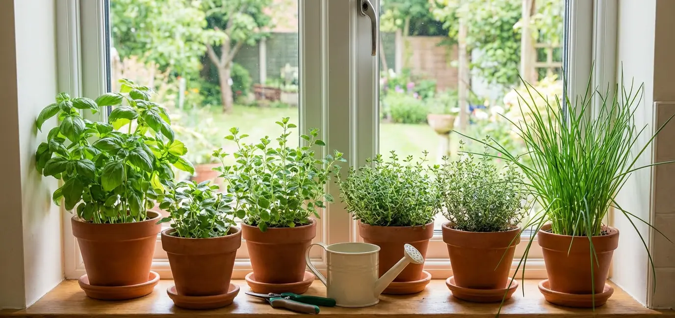 herb garden for beginners basil oregano thyme chives indoor kitchen