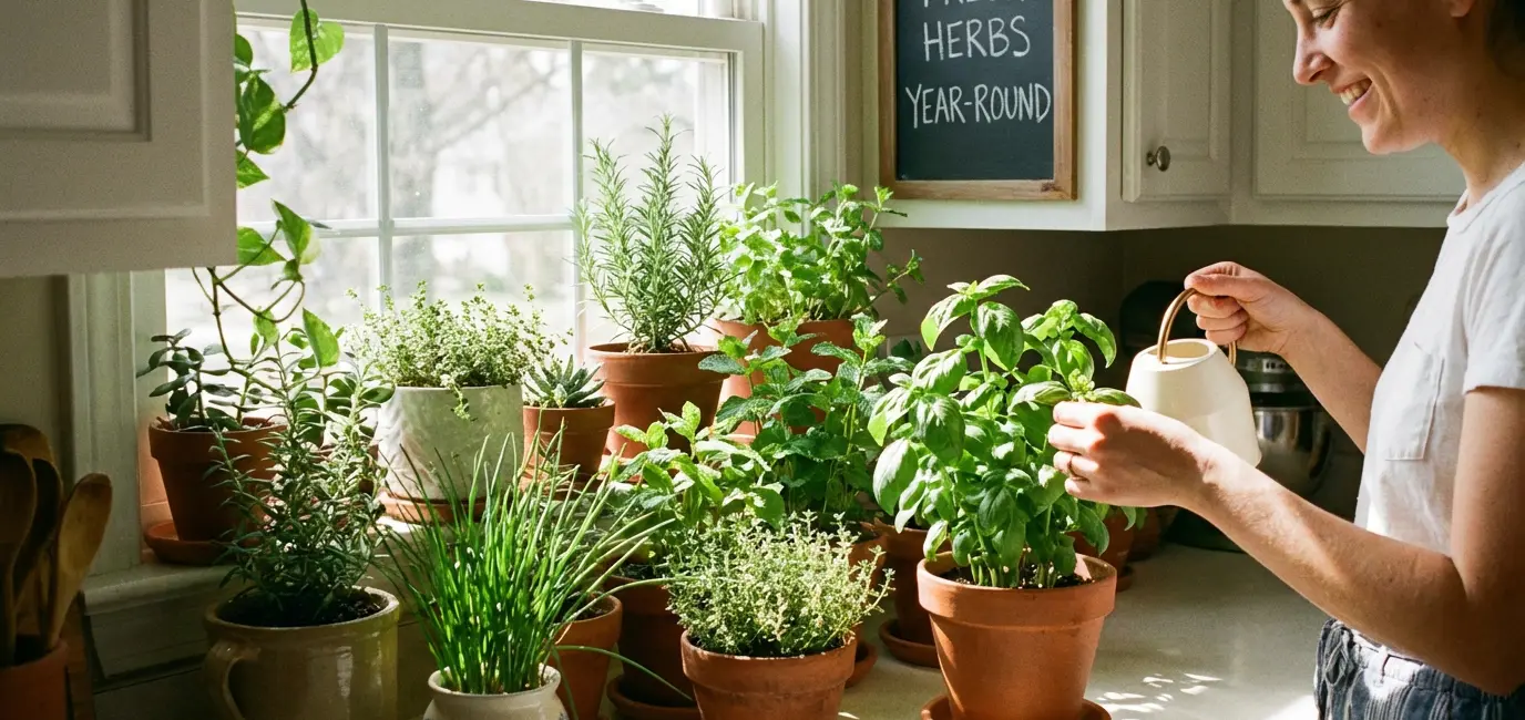 indoor herb garden fresh herbs year-round kitchen gardening joy