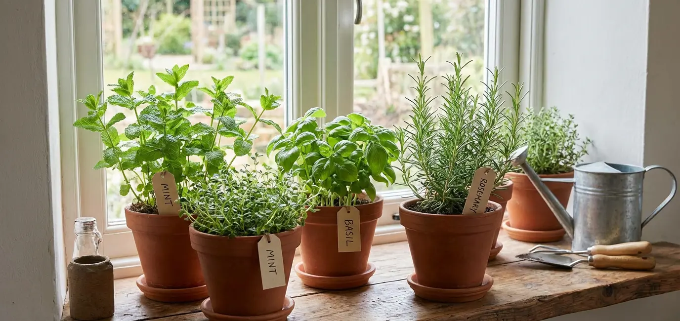 mint basil rosemary fresh herbs kitchen garden indoor growing tips