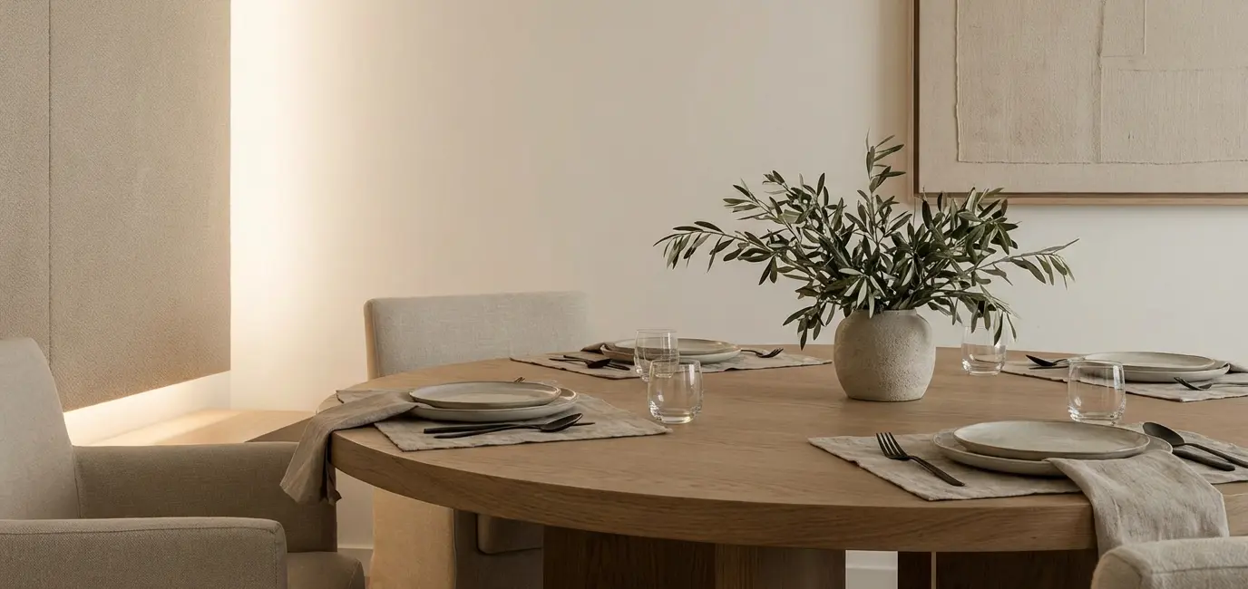 quiet luxury dining room simple elegant table neutral background luxury dinner