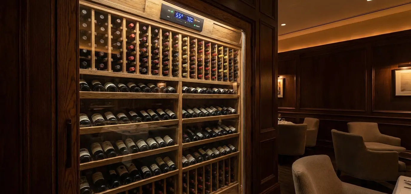 wine storage cabinet wooden rack climate control temperature