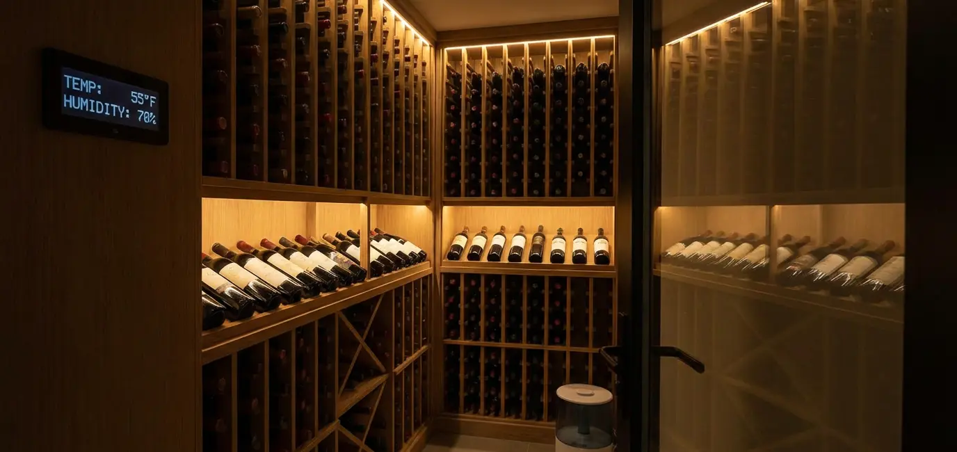 wine storage temperature humidity light control proper conditions