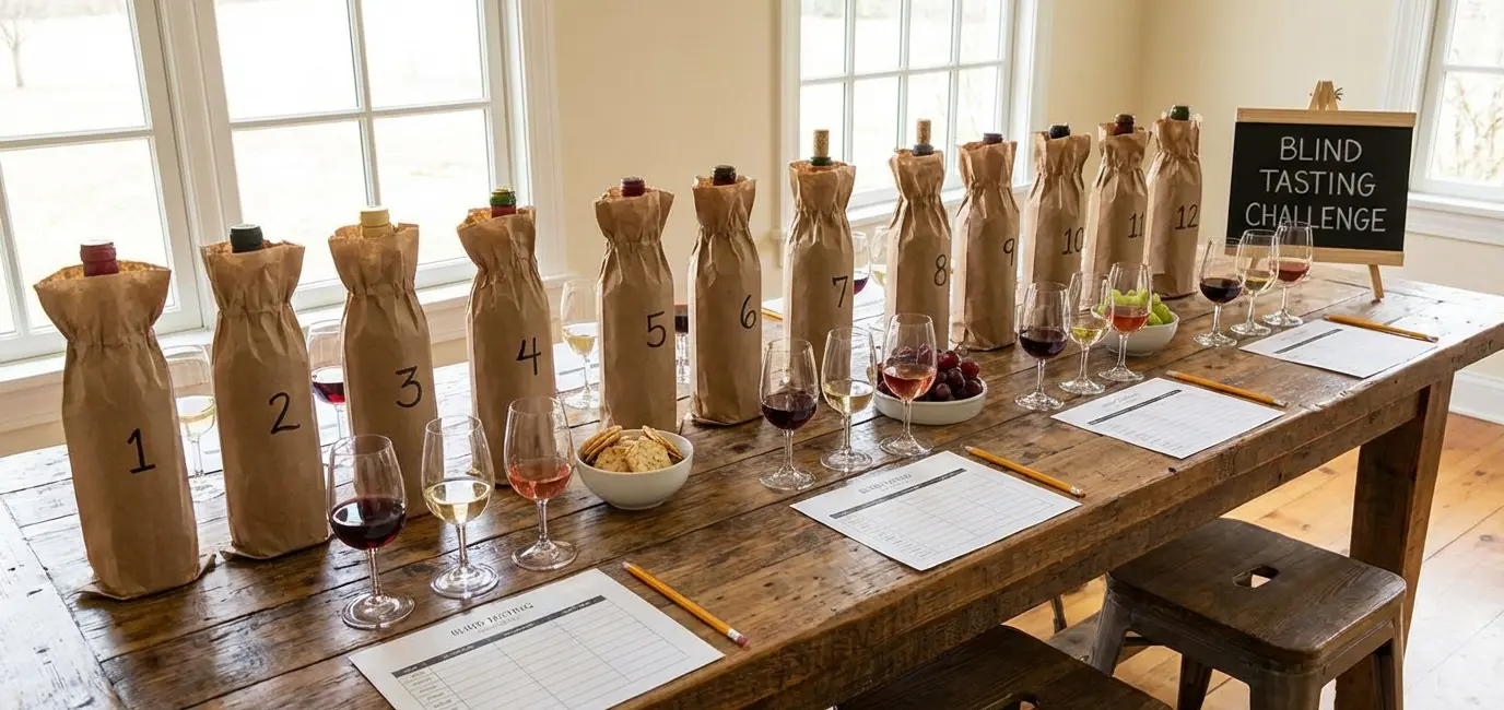 wine bottles variety blind tasting game red white rosé sparkling