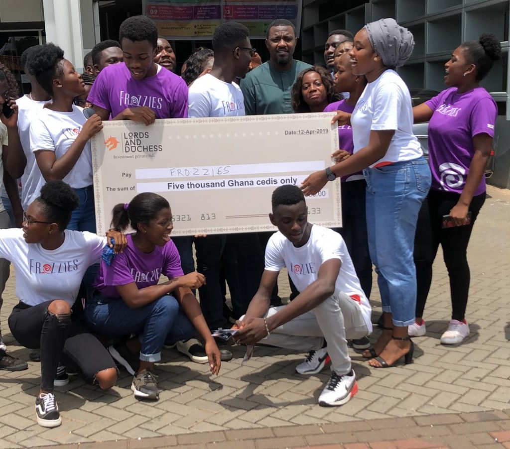 John Dumelo presents GHC 5,000 to snail packaging startup on University of Ghana campus