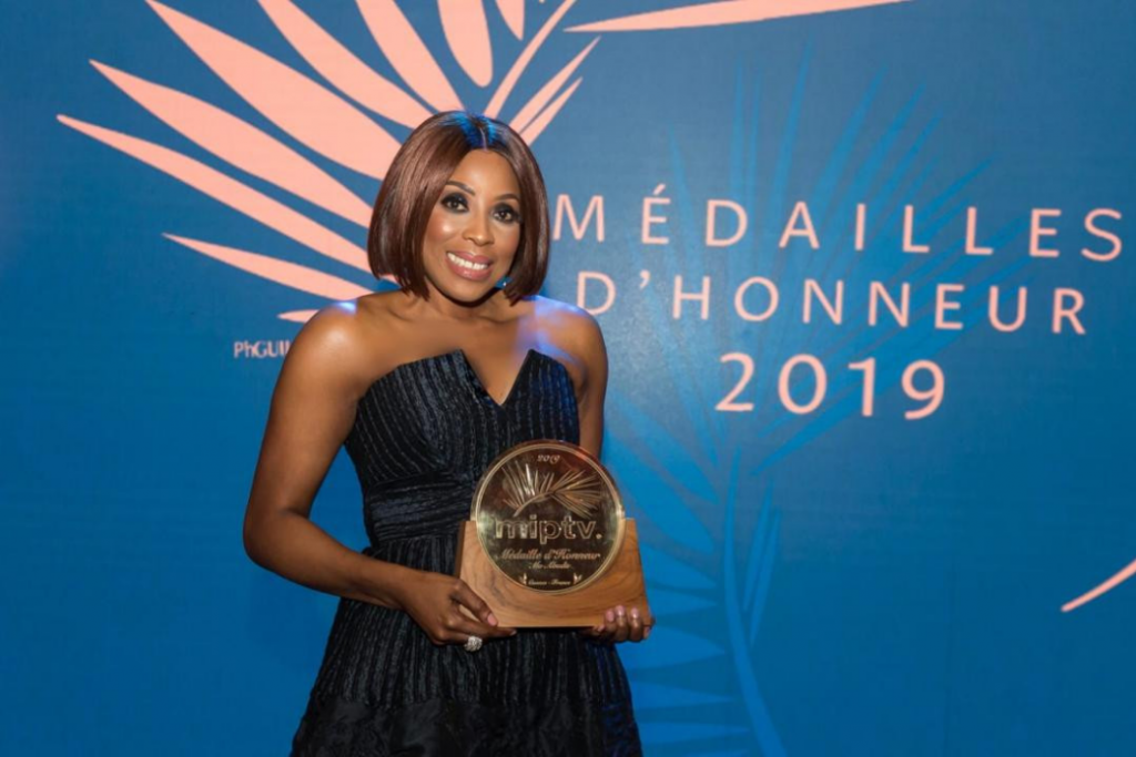 Nigerian media mogul Mo Abudu receives 2019 Médailles d’Honneur at MIPtv in Cannes.