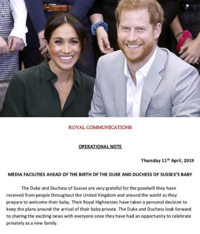 Prince Harry and Meghan Markle to keep royal baby birth private. 