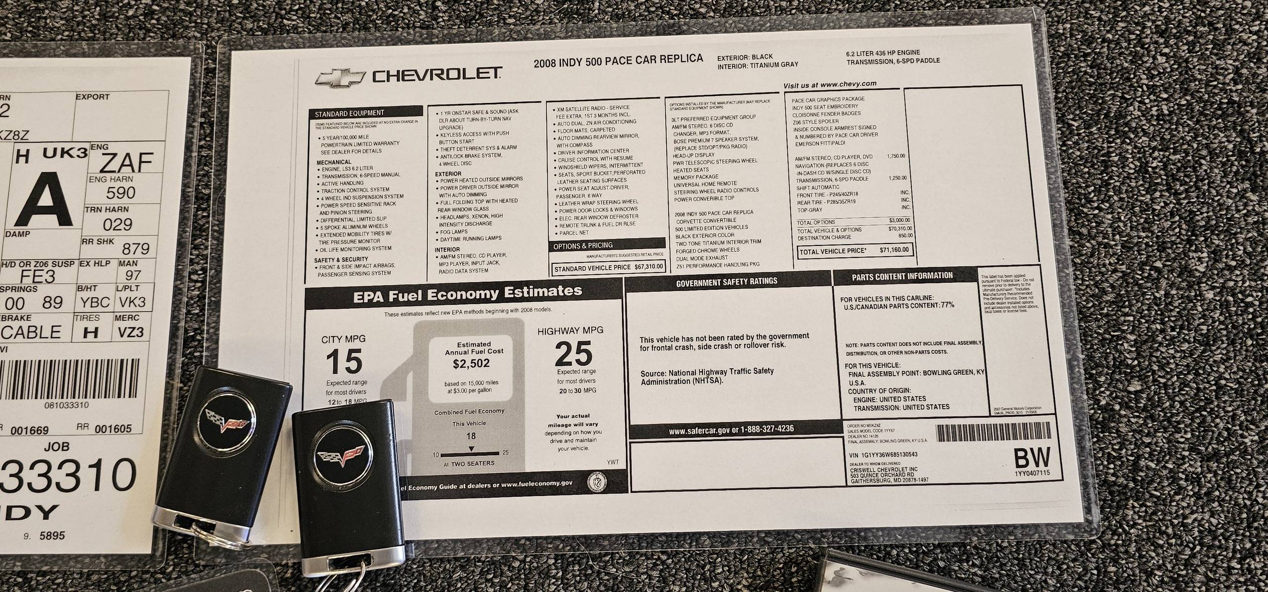 2008 Chevrolet CORVETTE 3LT 68