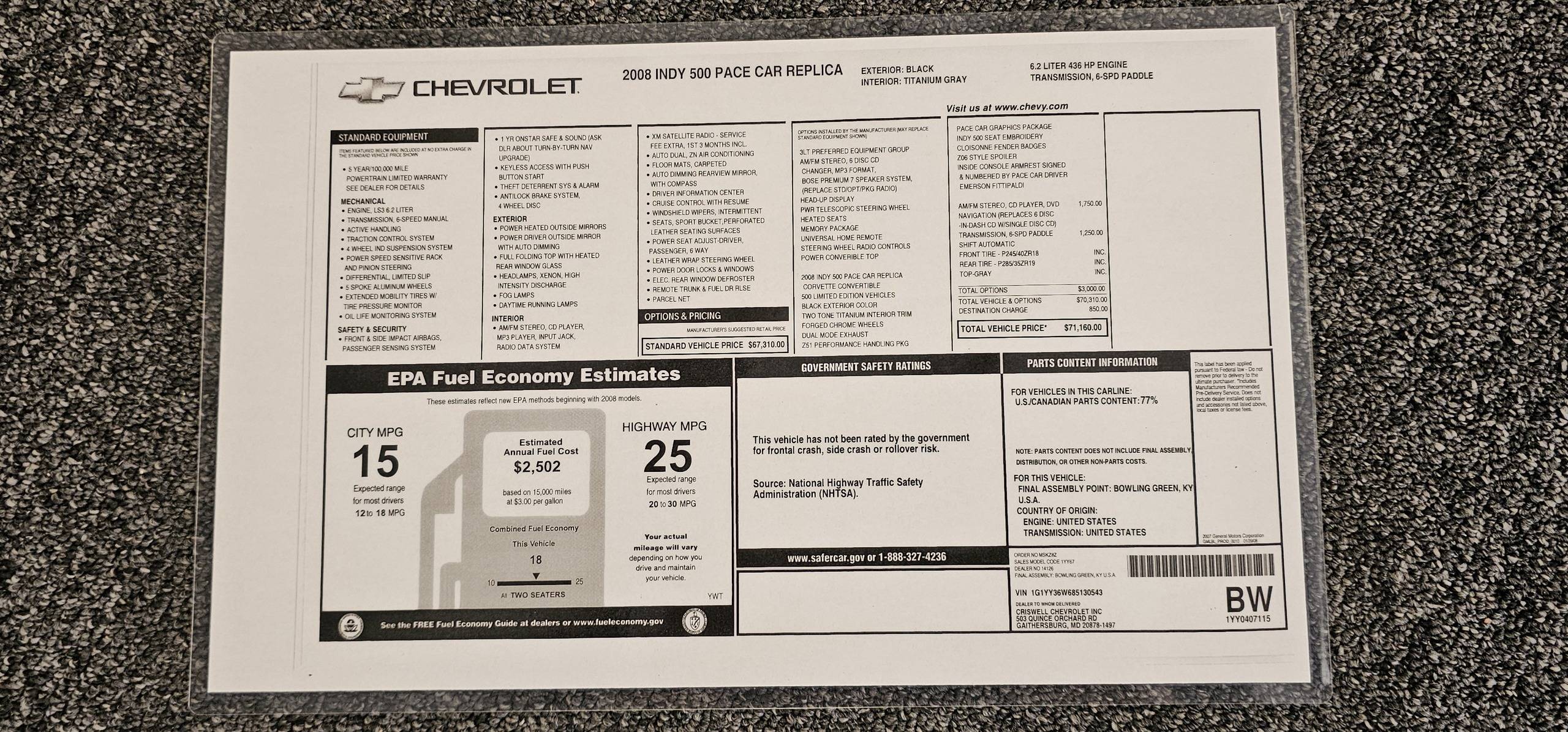 2008 Chevrolet CORVETTE 3LT 72