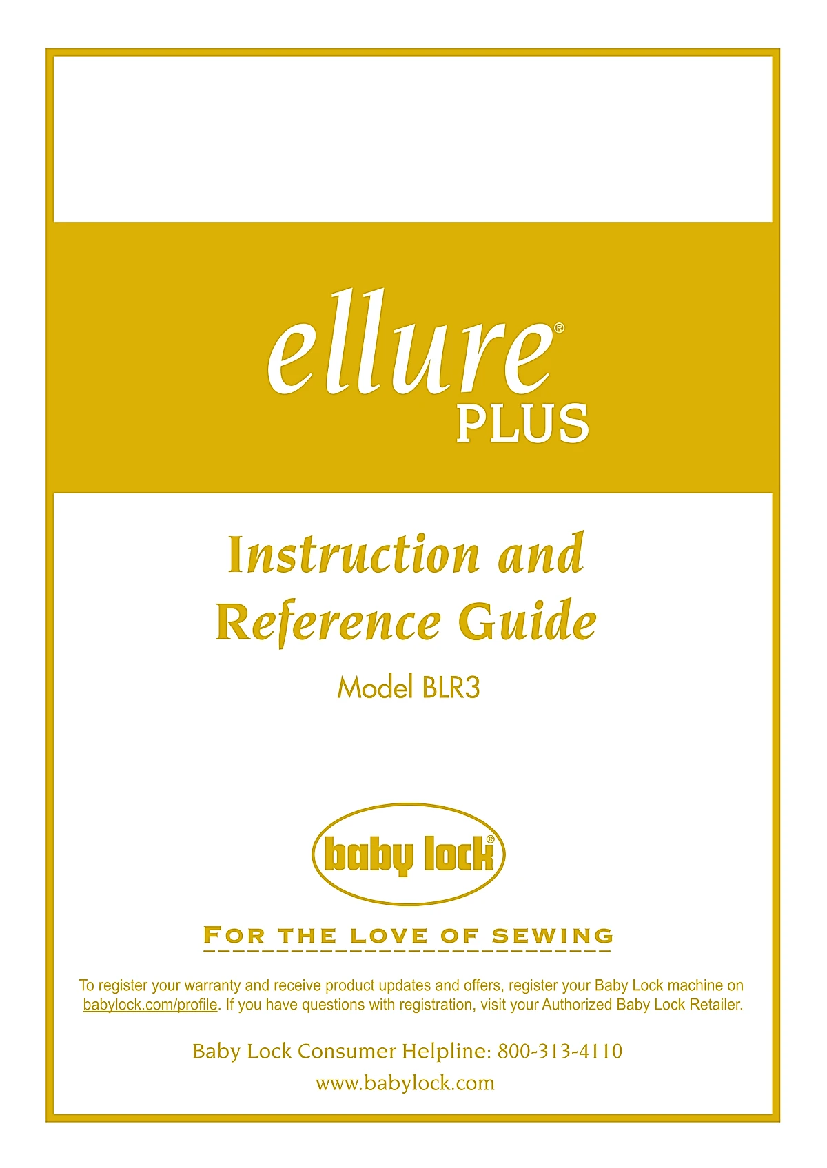 Babylock Sewing Machine Ellure Plus BLR3 Manual