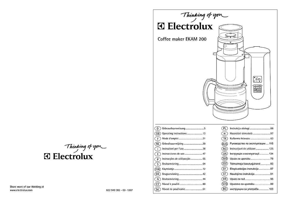 Electrolux Coffee Maker EKAM200 Manual