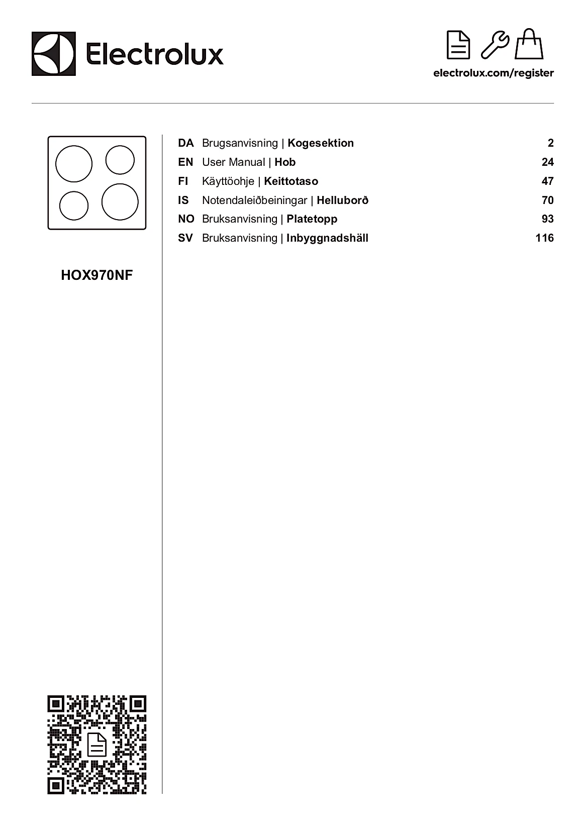 Electrolux Range HOX970NF Manual