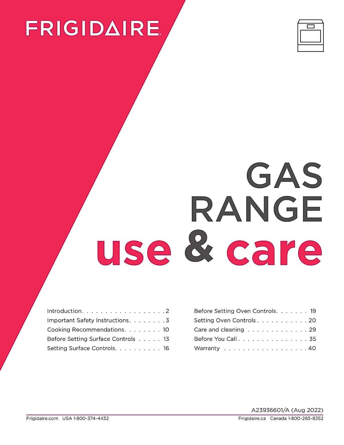 Frigidaire Range FCFG3062AW Manual