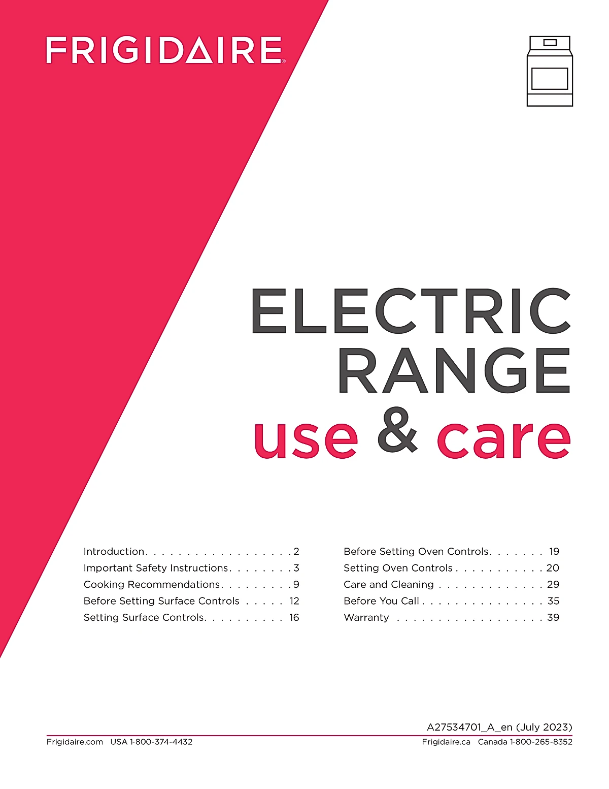 Frigidaire Range FCRE3062AB Manual