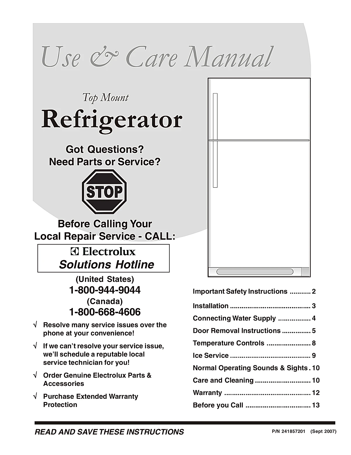 Frigidaire Refrigerator GLHT184TJK Manual