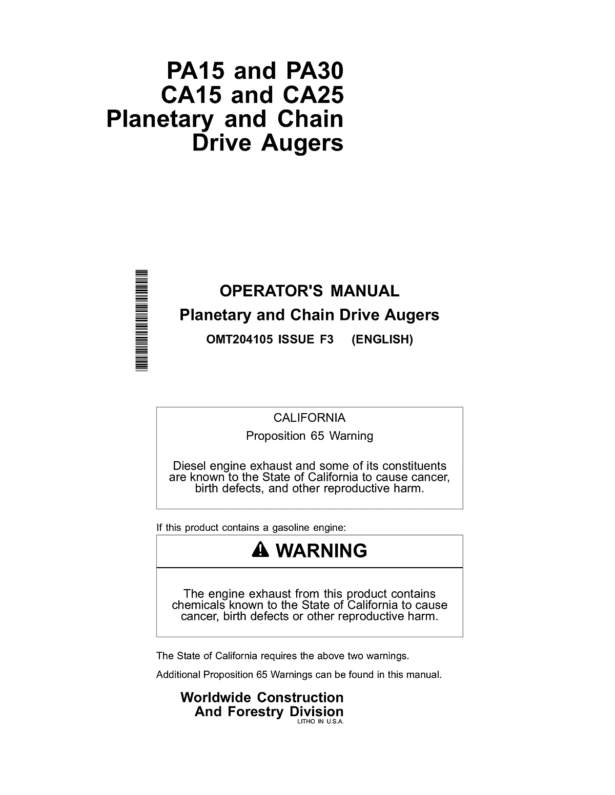 John Deere Attachments PA15 Manual