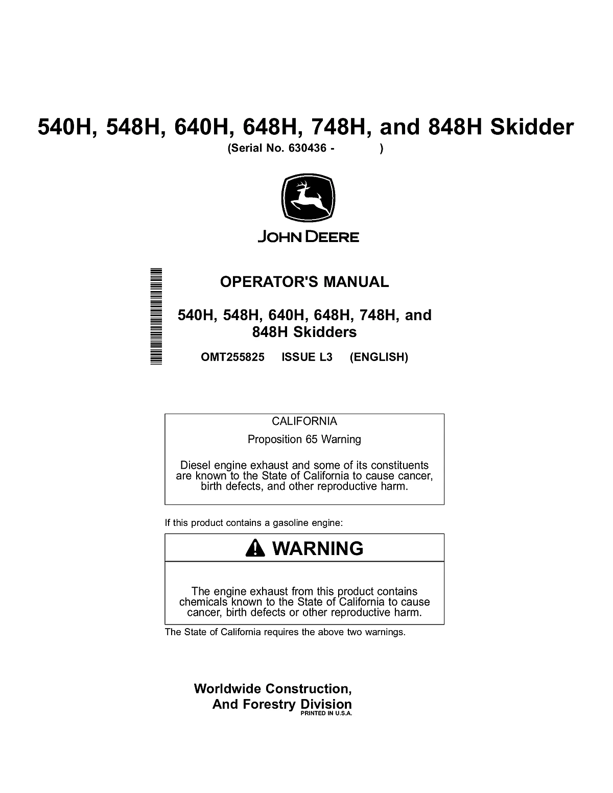 John Deere Skidders 848H Manual