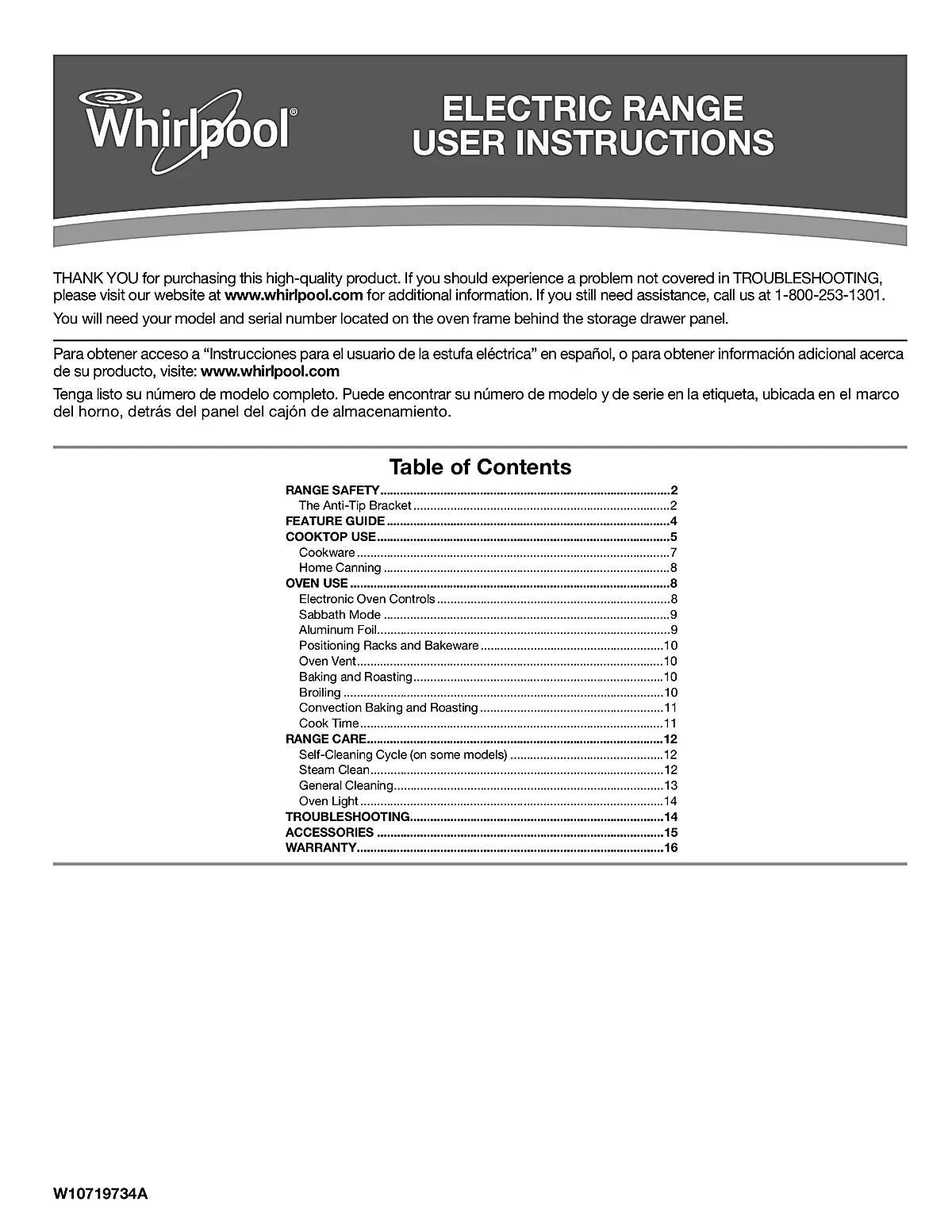 Whirlpool Range WFE515S0ED Manual