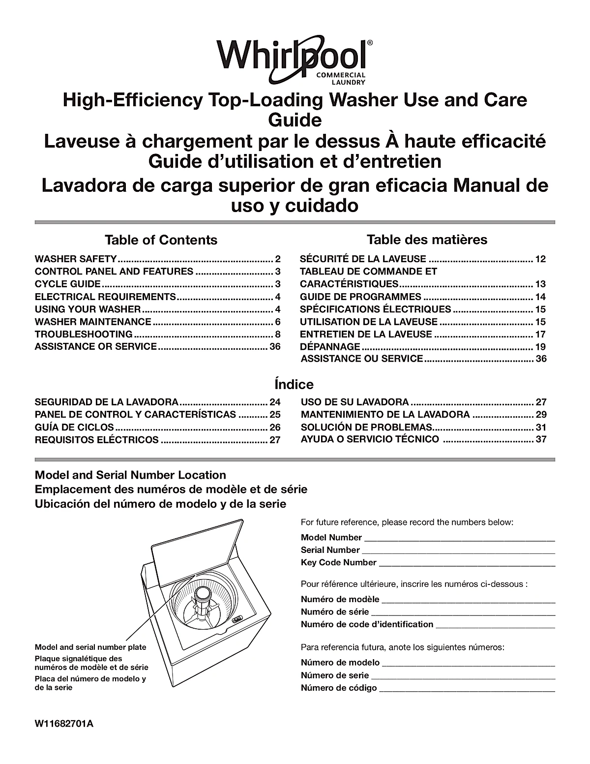 Whirlpool Washing Machine CAE2745FQ Manual