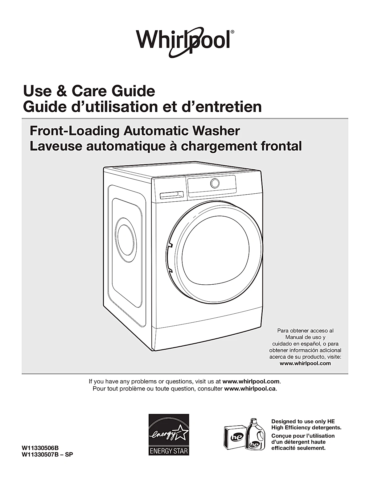Whirlpool Washing Machine WFW3090JW Manual