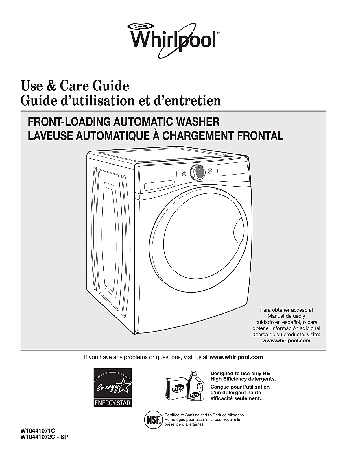 Whirlpool Washing Machine WFW88HEAW Manual
