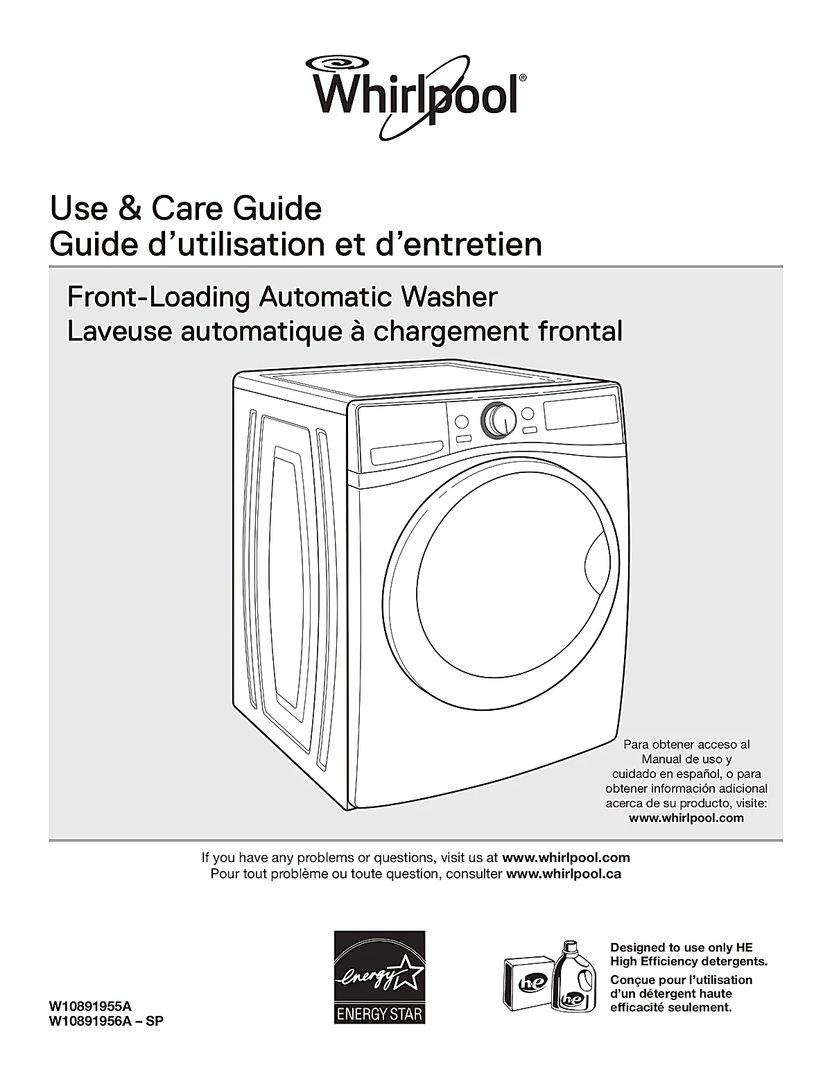 Whirlpool Washing Machine WFW9290FC Manual
