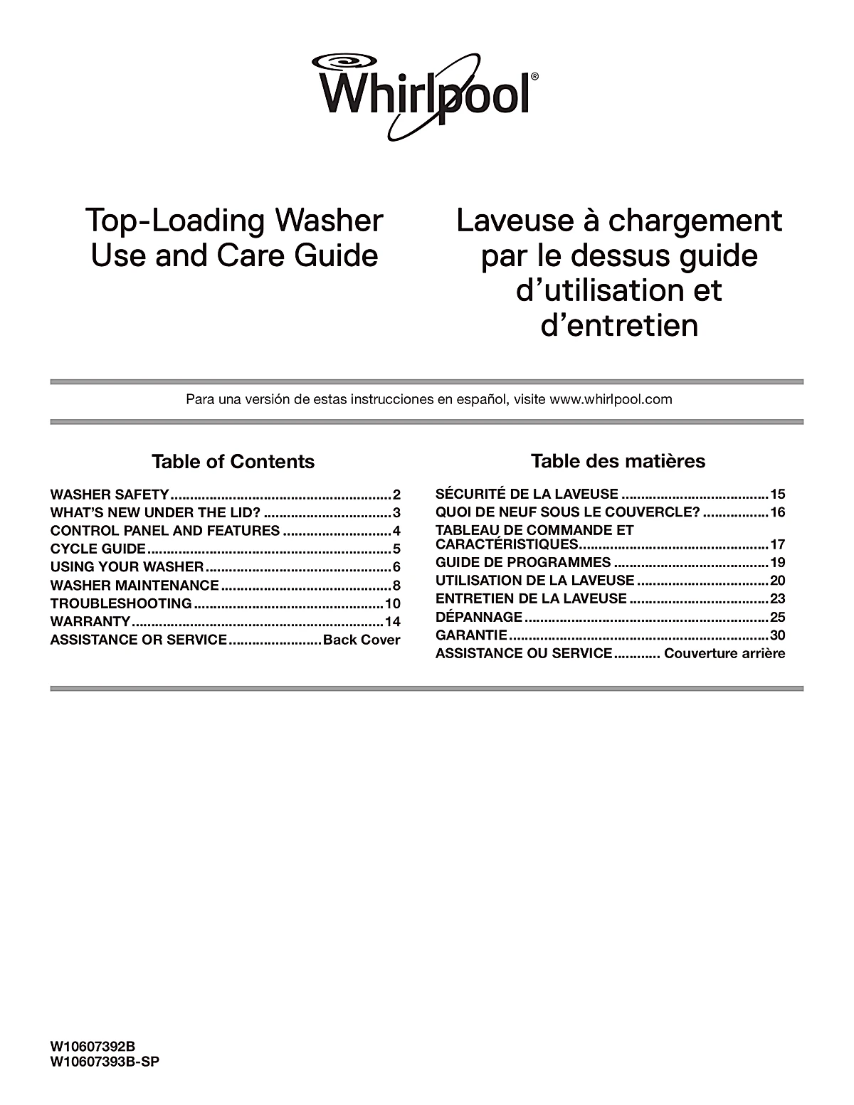 Whirlpool Washing Machine WTW4810BQ Manual