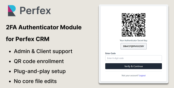 2FA Authenticator Module for Perfex CRM – Compatible with Google, Microsoft, Authy  More