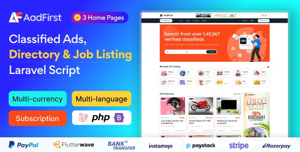 Aadfirst – Classified Ads, Directory  Job Listing Laravel Script