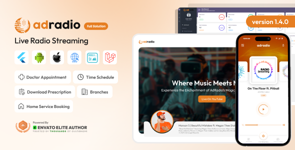 AdRadio – Live Radio Streaming Website and Apps with Admin Panel