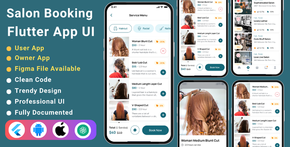 AI – Barber  Salon Appointment Booking Flutter App UI Kit | User App | Owner App | Saloon Booking