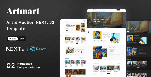 Artmart – Art Gallery  Auctions React Next.JS Template