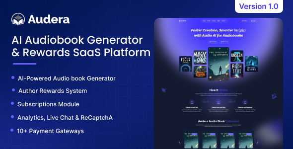 Audera – AI Audiobook Generator  Rewards SaaS