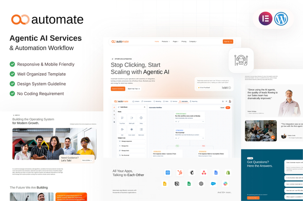Automate – Agentic AI  Automation Workflow Elementor Template Kit