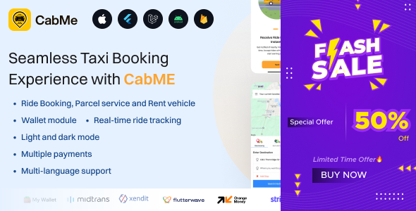 CabME – Flutter Complete Taxi app | Taxi Booking Solution