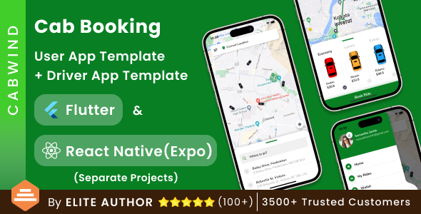 CabWind – Taxi  Cab Booking App UI Kit | Flutter  React Native Expo