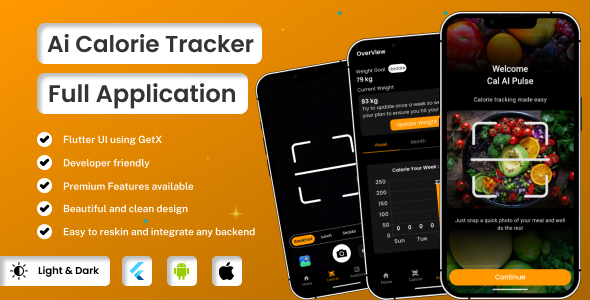 Cal  AI  Pulse | Calorie  Food Tracker | Flutter Android/iOS Full Application | Premium Plans