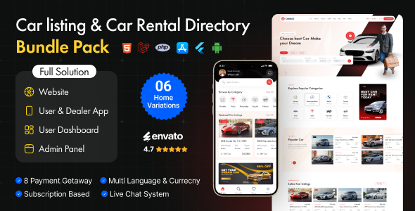 Carbaz – Car listing  Car Rental Directory Laravel Script with Mobile App (Bundle)