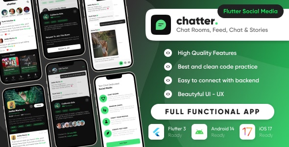 Chatter : TikTok Social Media Short Video, Reels, Chats, Posts, Stories, Audio Room: Flutter/Laravel
