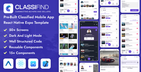 Classifind – React Native Expo Classified Mobile App Template