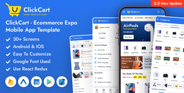 ClickCart – React Native Expo eCommerce Mobile App Template