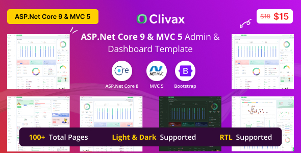 Clivax – ASP.Net Core 9 MVC 5 Admin Dashboard UI Template